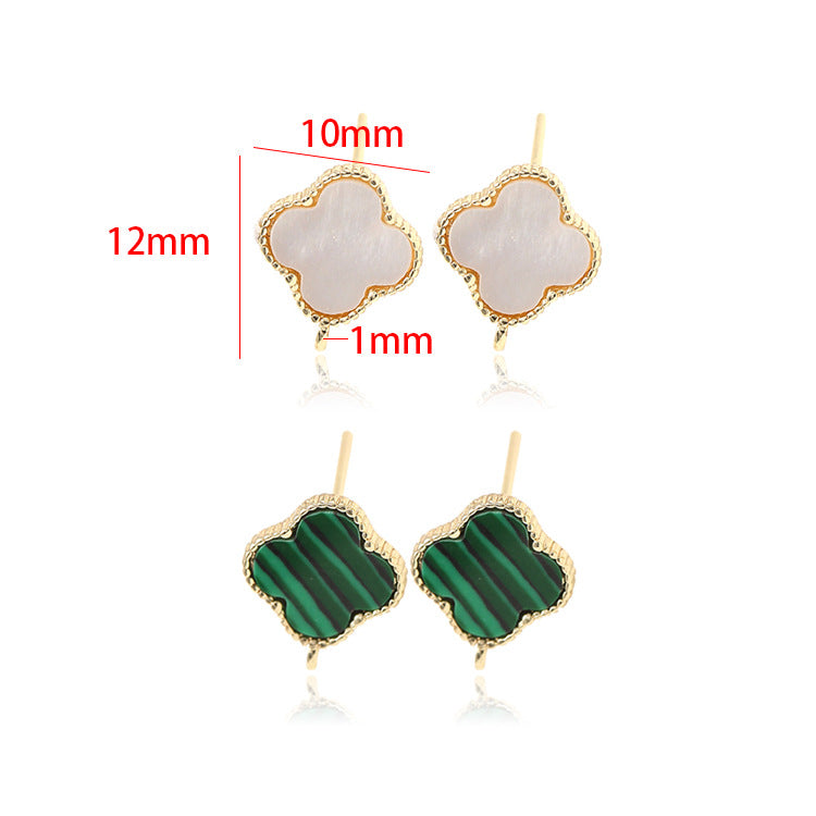 Boucles d'oreilles à tige florales à 4 croix avec boucle d'oreille ornée de coquille 14 carats GF