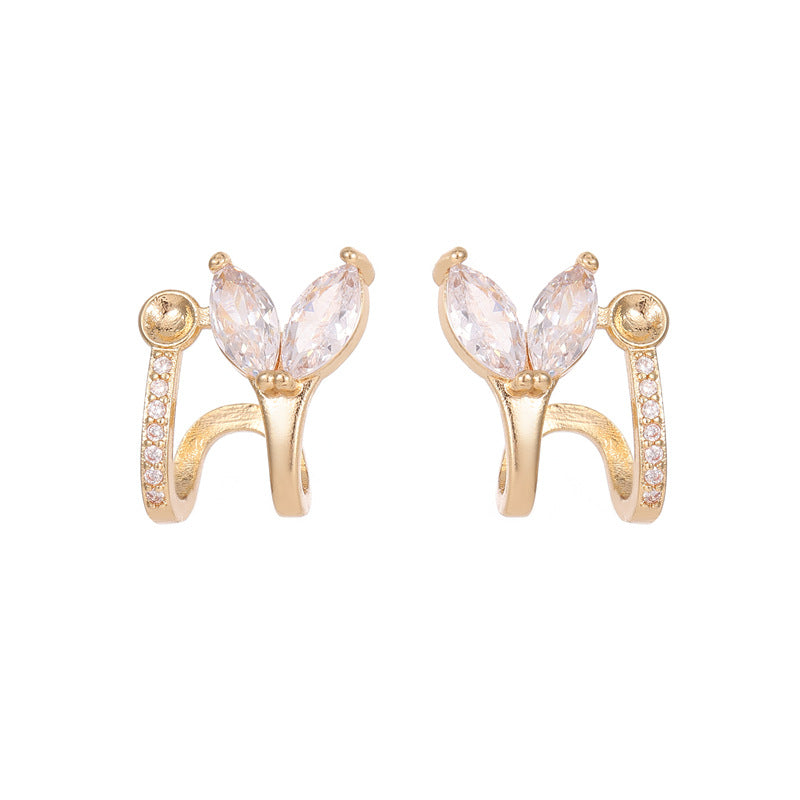4 boucles d'oreilles florales en demi-cercle ornées de strass 14K GF Earing