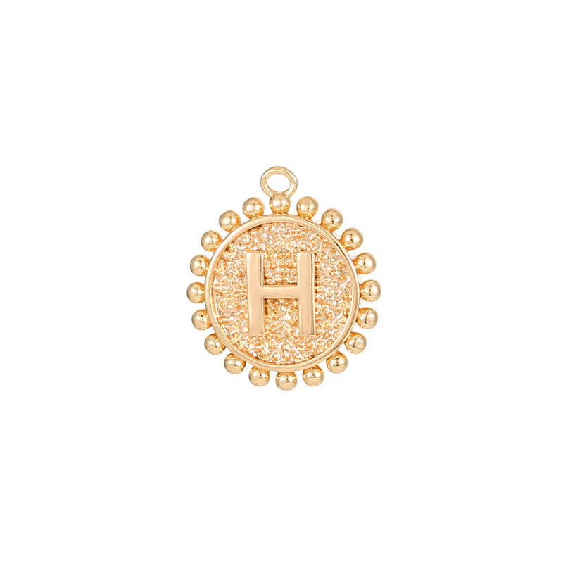 2 perles rondes à bord de pièce de monnaie initiale Alphabet AZ Charm Pendentif 14K GF
