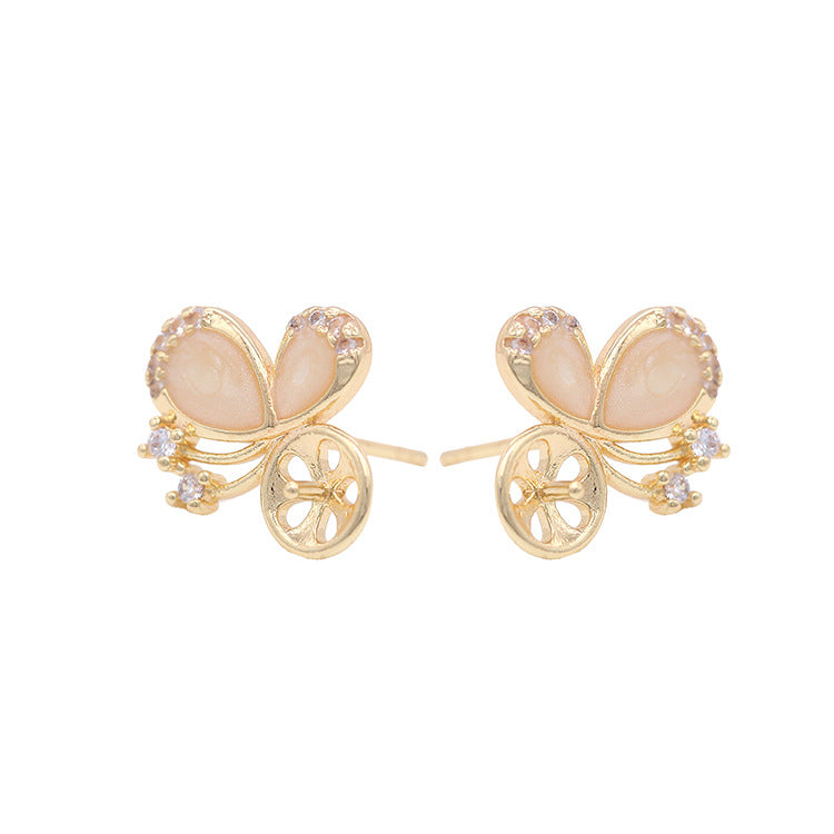 4 boucles d'oreilles papillon ornées de strass 14K GF, boucles d'oreilles à moitié percées, perle vierge