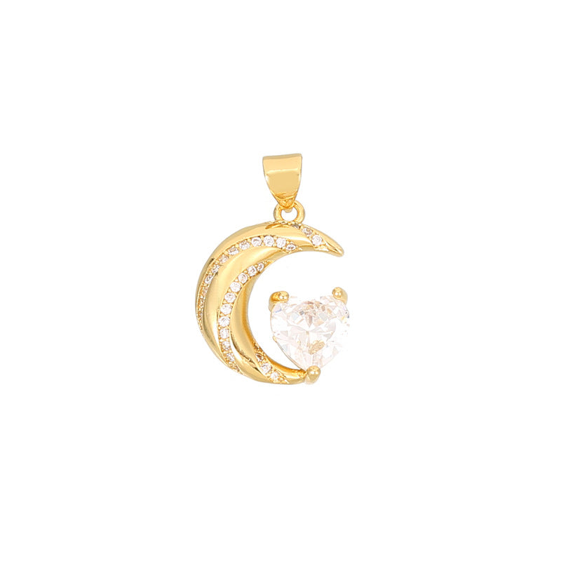 2 Petit Ours Lapin Lune Charme Pendentif Strass Embelli 14K GF