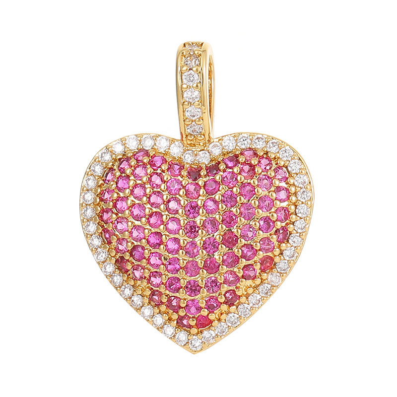 Pendentif à breloque cœur 2 croix orné de strass 14K GF