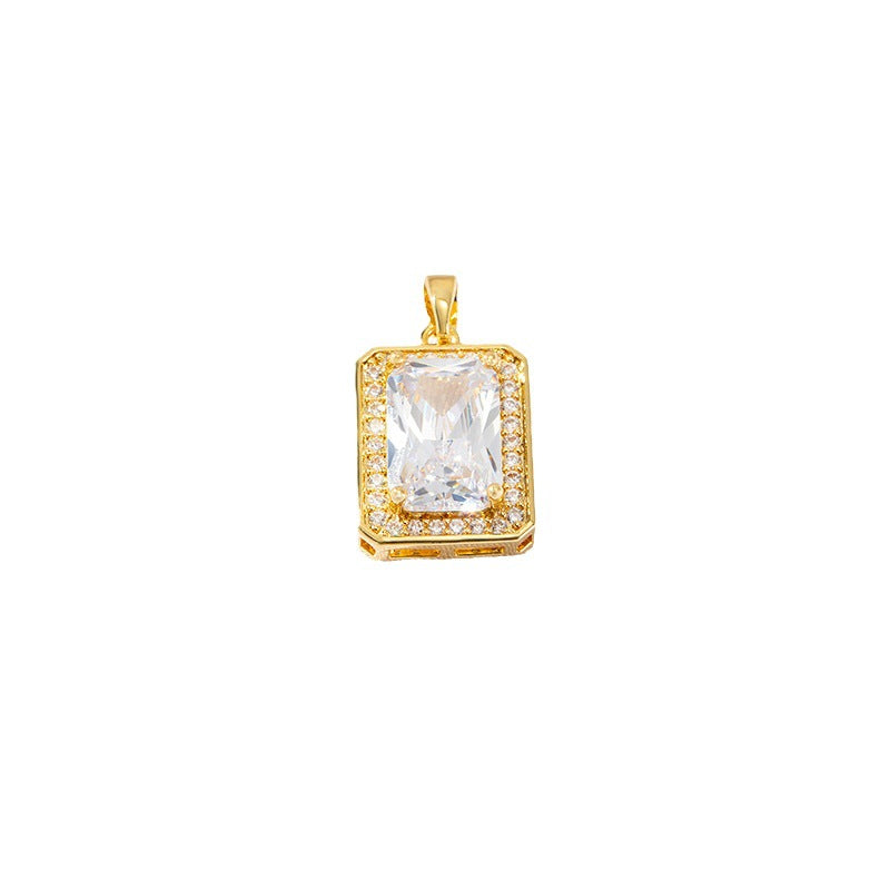 2 Oval Rectangle Charm Pendant Rhinestone Embellished 14K GF