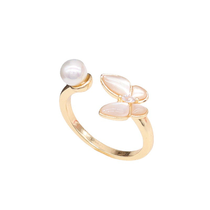 2 bague de déclaration papillon cercle ouvert strass embelli 14K GF demi-percé perle vierge