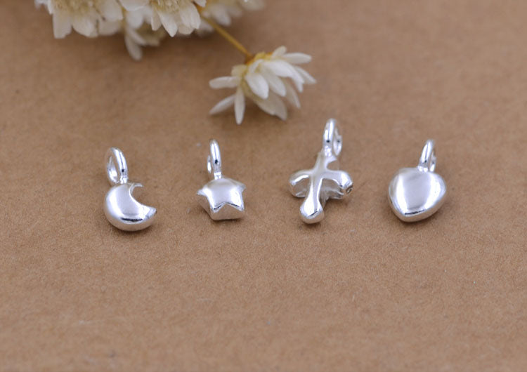 Sterling Silver Tiny Star Moon Heart Cross Charm Pendant S925 Finding
