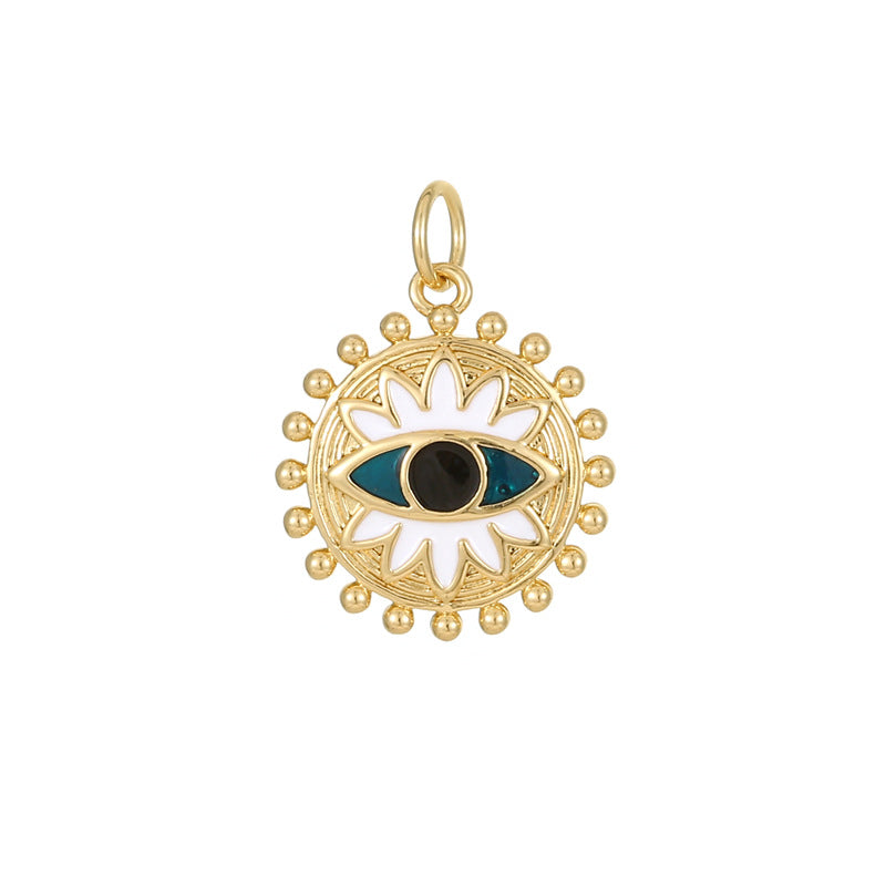 2 Evil Eye Moon Sun Charm Pendentif Émail Epoxy 14K GF Strass Embelli