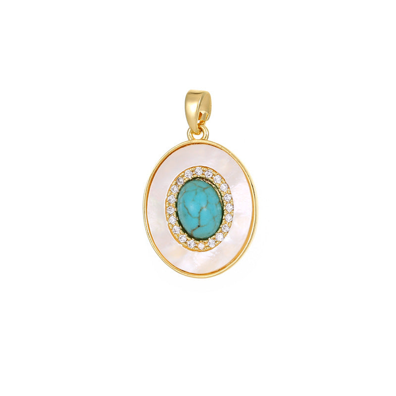 2 Square Oval Rectangle Oblong Charm Pendant Turquoise Shell Rhinestone Embellished 14K GF