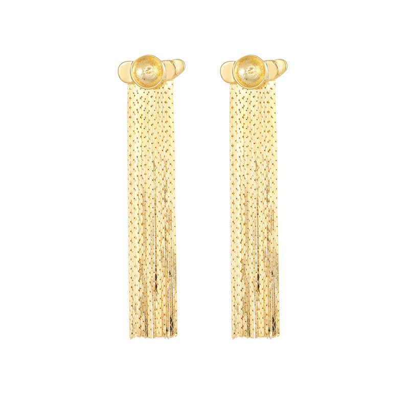 4 Ohrstecker mit Schlangenkette, 14 K GF, halbgebohrte Perlen, Rohling