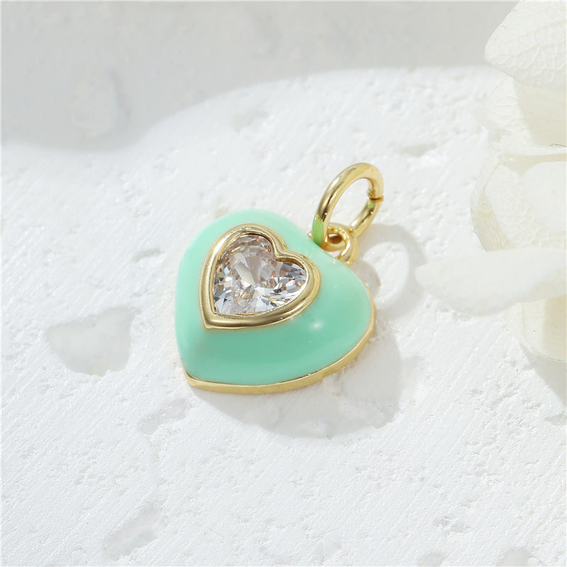 Pendentif à breloque 2 cœurs en émail époxy 14K GF strass embelli