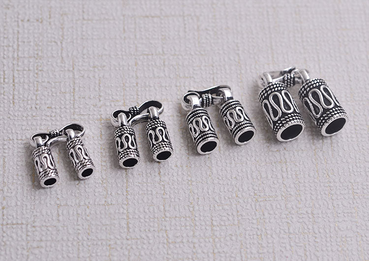 Fermoir d'extrémité de cordon rond en argent sterling, clips en cuir fins S925