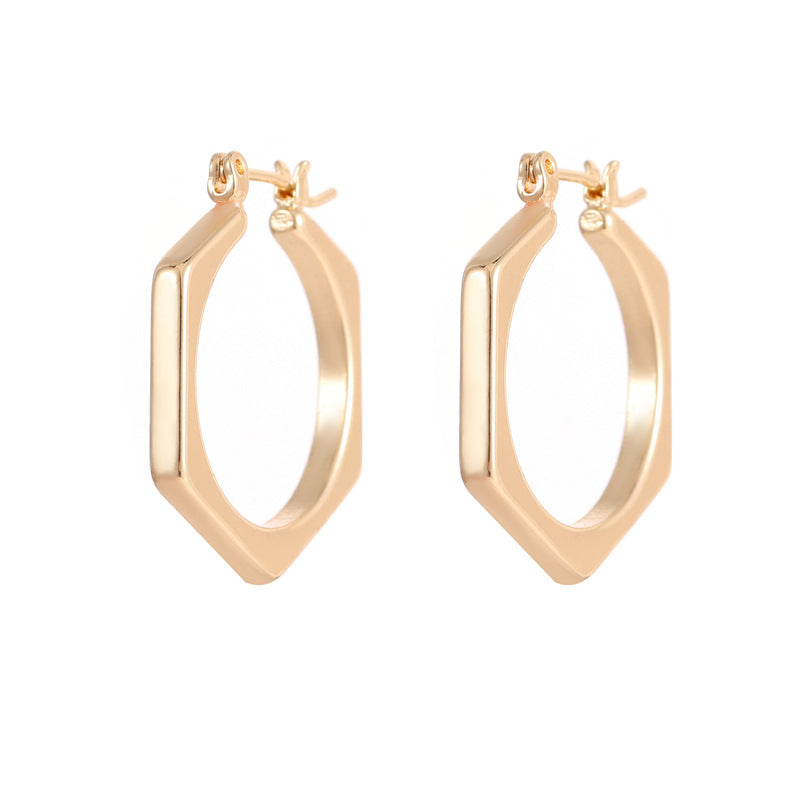 4 Chunky Hexagon Floral Triangle Hoop Earrings 14K GF Earing