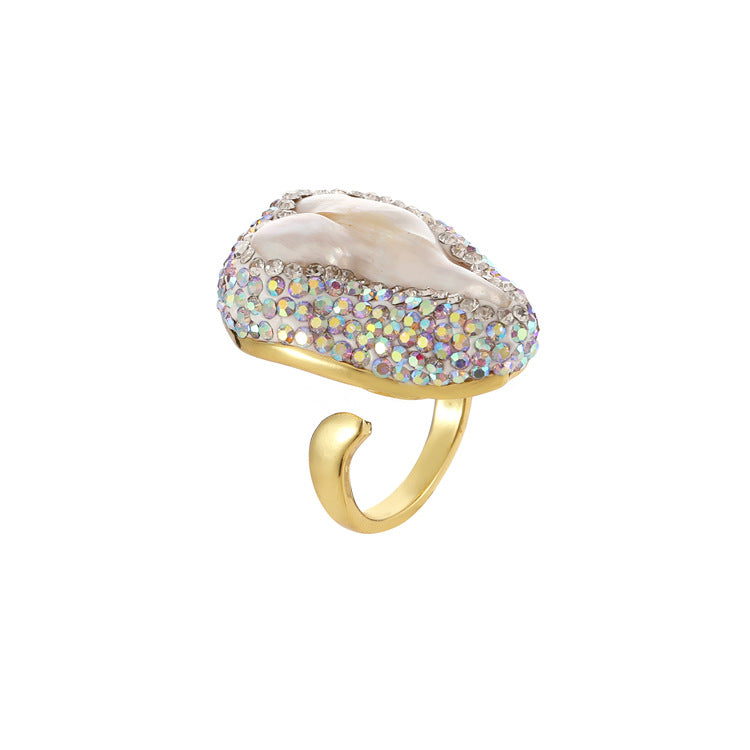 2 bague de déclaration en pierre naturelle à cercle ouvert, coquille de perle, Amazonite, Turquoise, Quartz rutilé, 14K GF