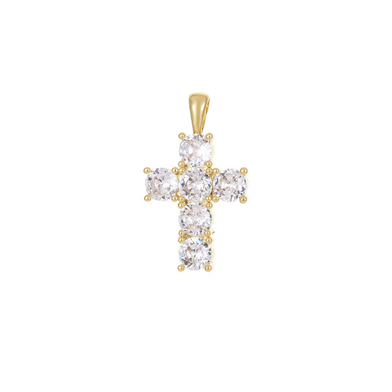 2 Cross Charm Pendant Rhinestone Embellished 14K GF