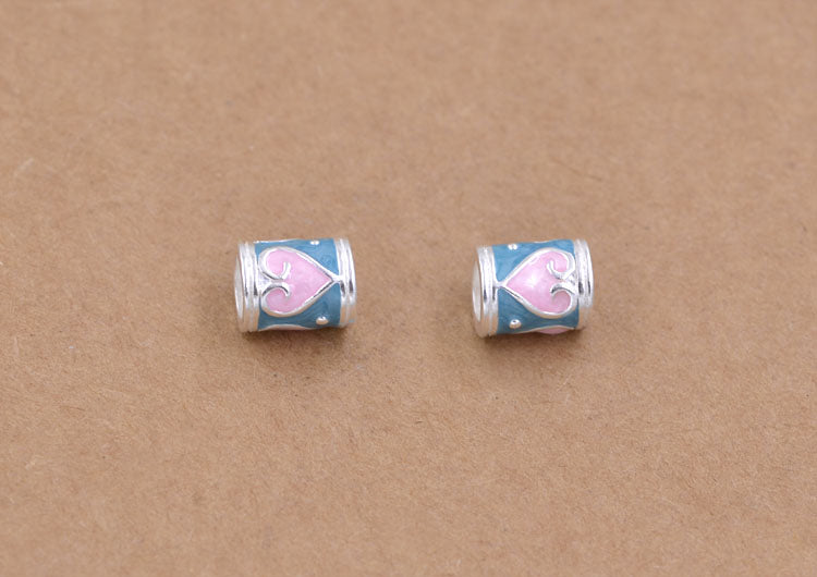 Sterling Silver Column Heart Bead Spacer S925 Finding