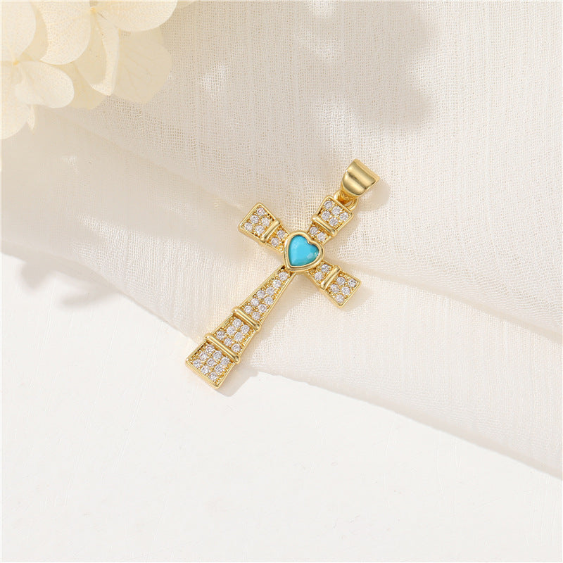 Pendentif à breloque 2 croix orné de strass 14K GF
