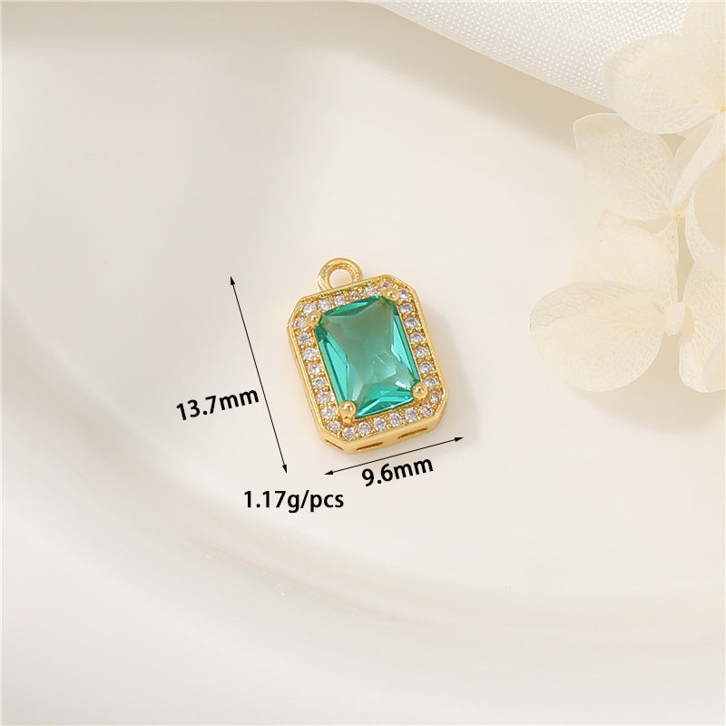 2 Oval Diamond Square Rectangle Charm Pendant Rhinestone Embellished 14K GF