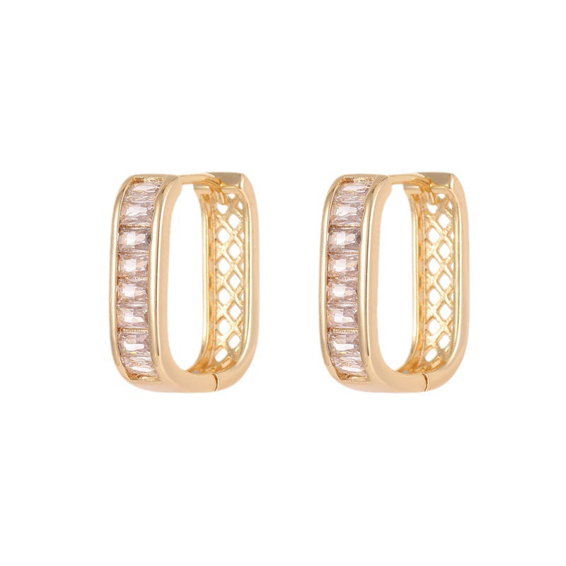 4 boucles d'oreilles créoles oblongues ornées de strass 14K GF Earing
