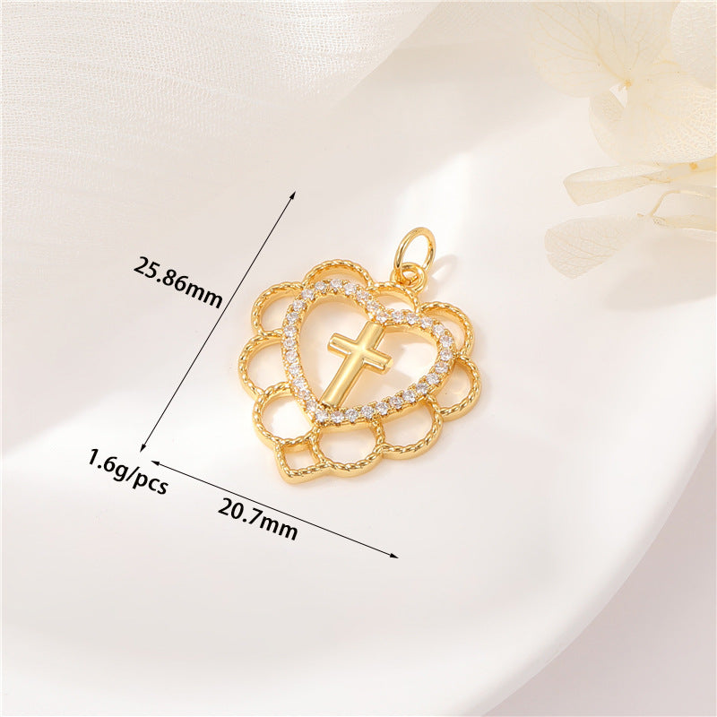 2 Heart Charm Pendant Rhinestone Embellished 14K GF