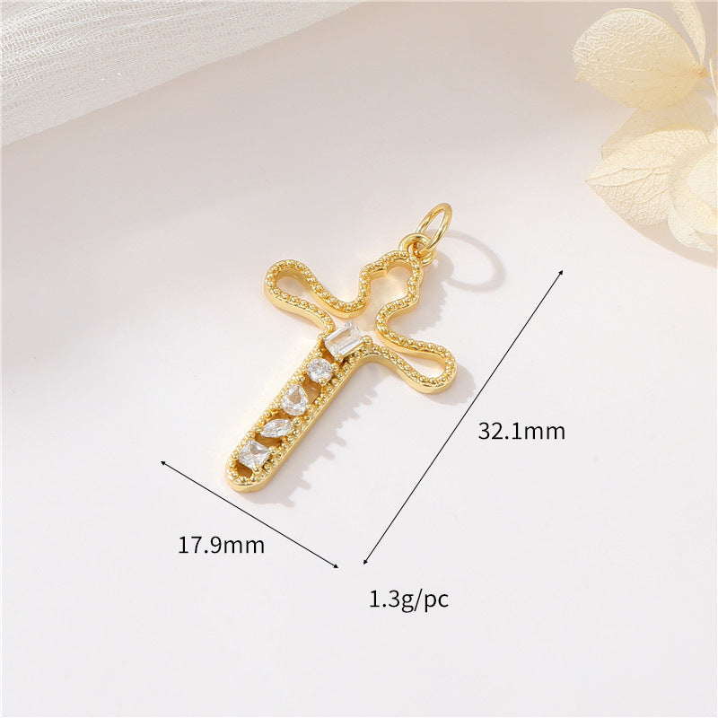 2 Cross Charm Pendant Rhinestone Embellished 14K GF