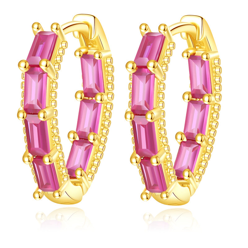 4 boucles d'oreilles rondes créoles rectangulaires ornées de strass 14K GF