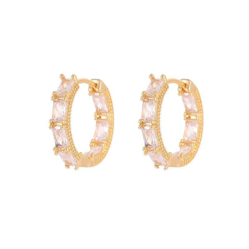 4 boucles d'oreilles rondes trapézoïdales rectangulaires ornées de strass 14K GF