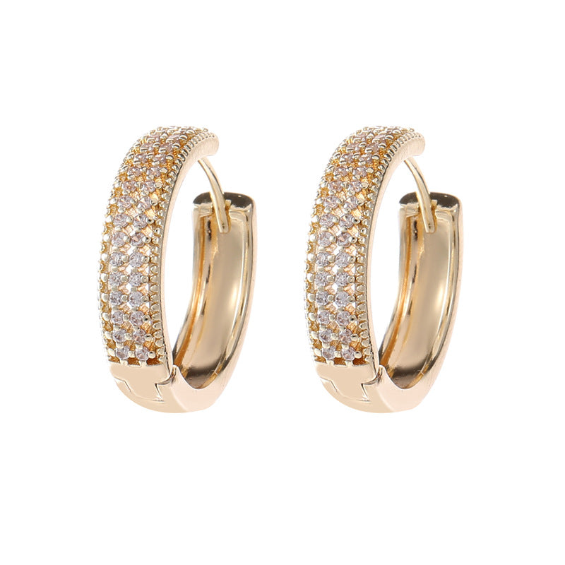 4 Chunky Round Hoop Earrings Rhinestone Embellished 14K GF Earing