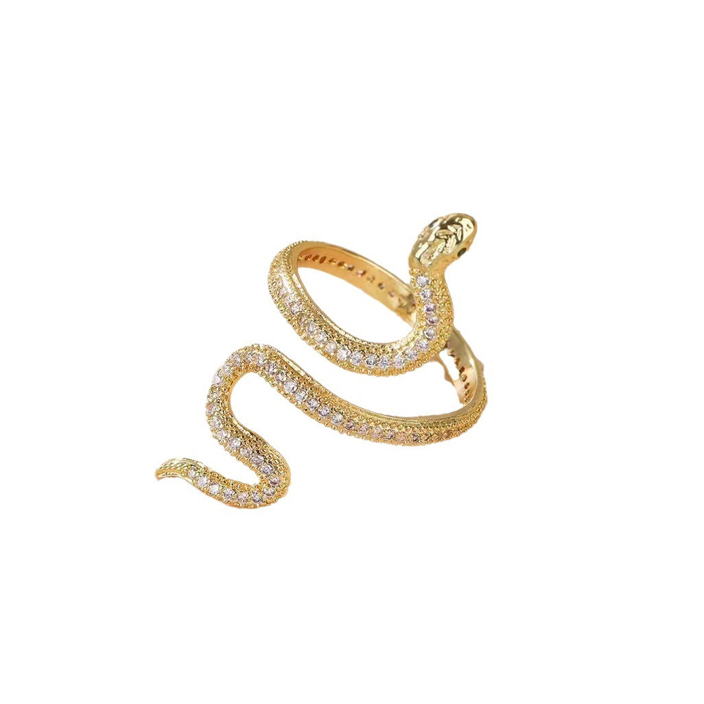 2 Schlangen-Statement-Ringe mit offenem Kreis und 14-karätigem GF mit Strasssteinen verziert