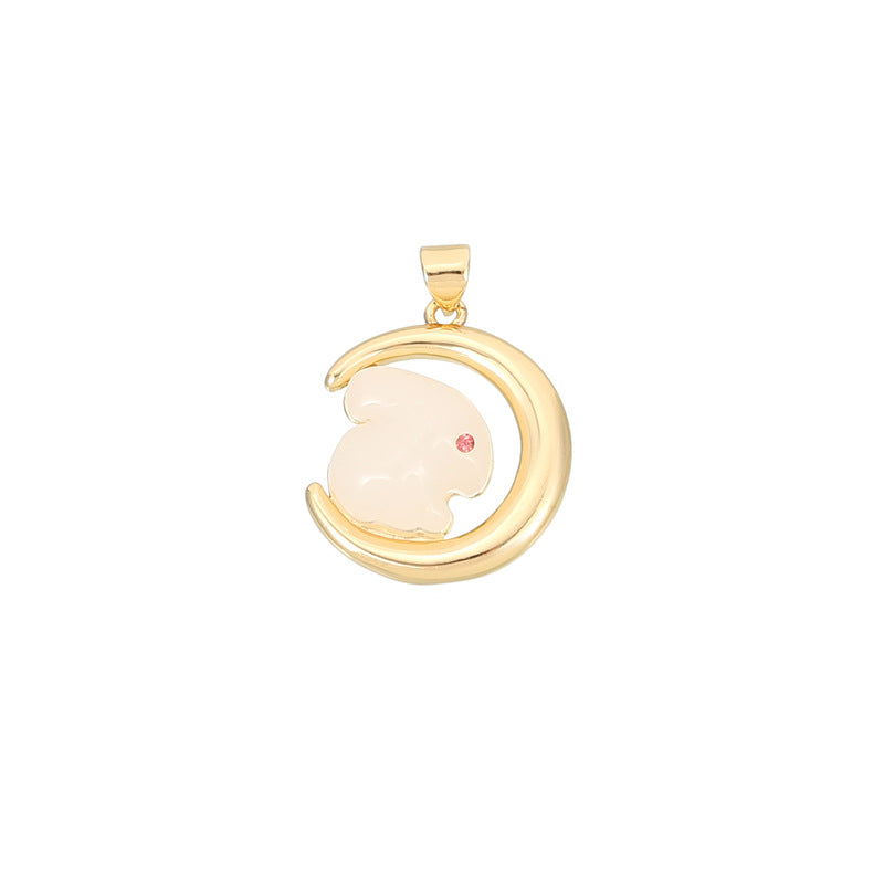 2 Lune Lapin Coquille Étoile de Mer Charme Pendentif Résine Strass Embelli 14K GF