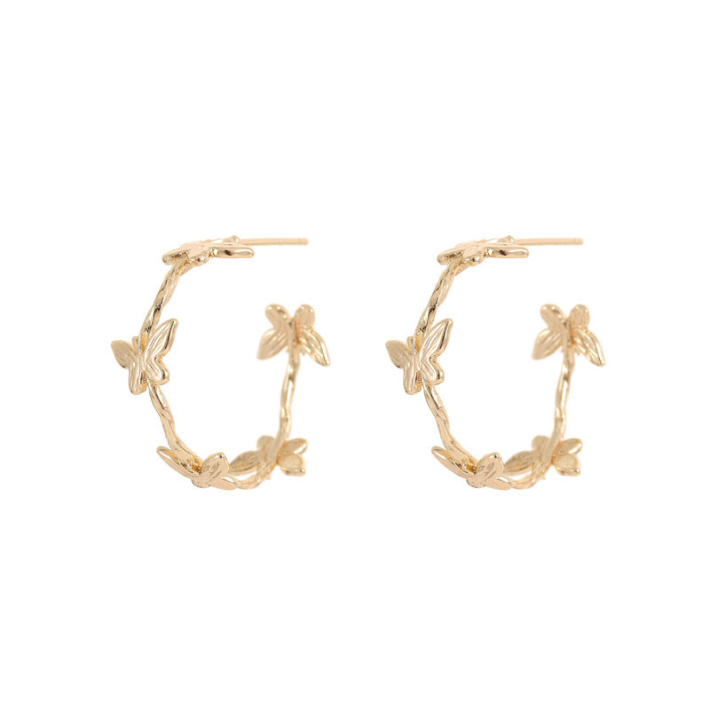 4 boucles d'oreilles rectangulaires papillon demi-cercle 14K GF Earing