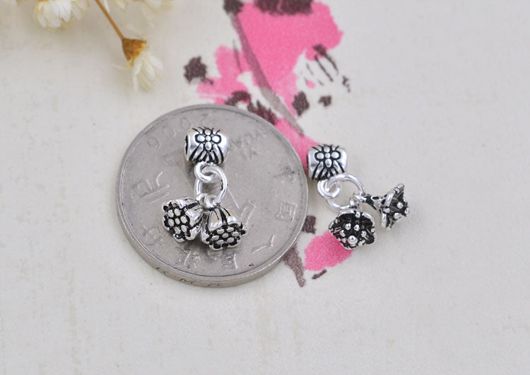 Perle de baril en argent sterling avec charme floral S925 Finding
