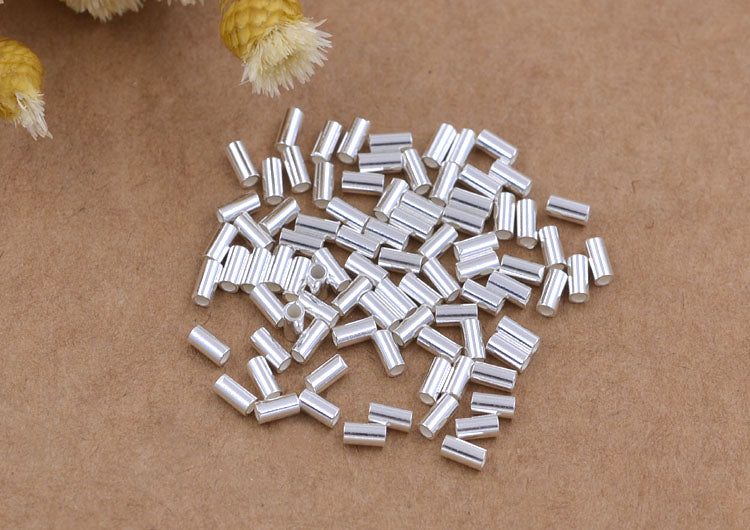 Sterling Silver Glossy Tiny Thin Pipe Positioning Bead S925 Finding