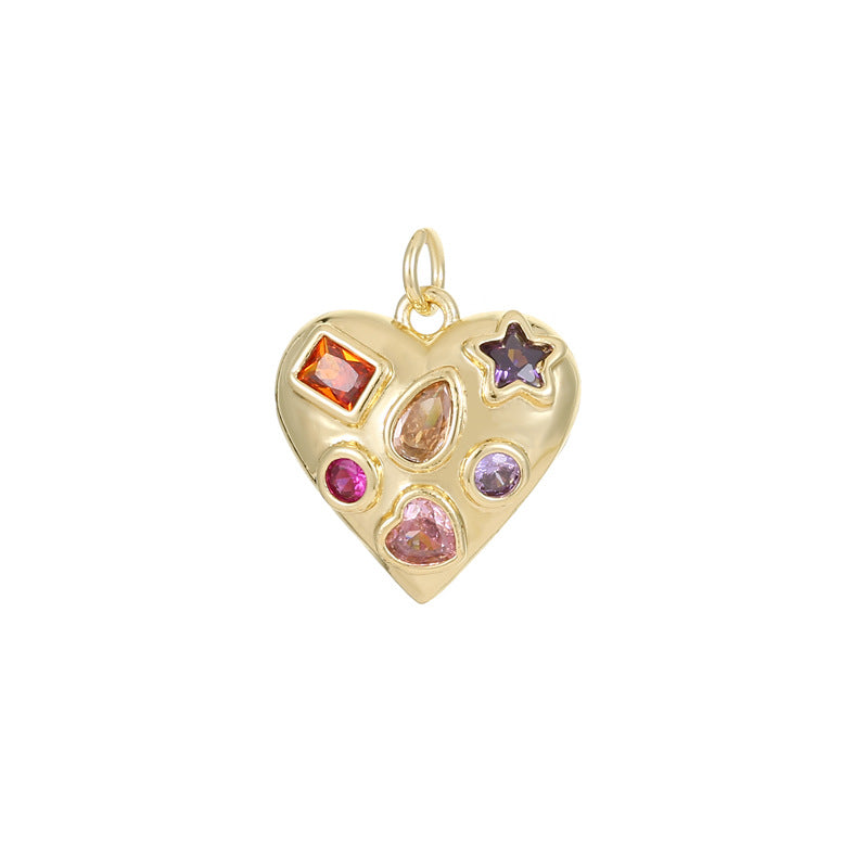 Pendentif à breloque 2 cœurs orné de strass 14K GF