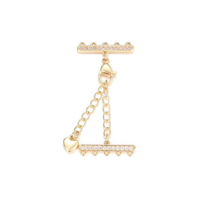 2 Multi Looped Stick Lobster Clasp with Extended Chain Extender Rhinestone Embellished 14K GF Pendant Clasps Connector