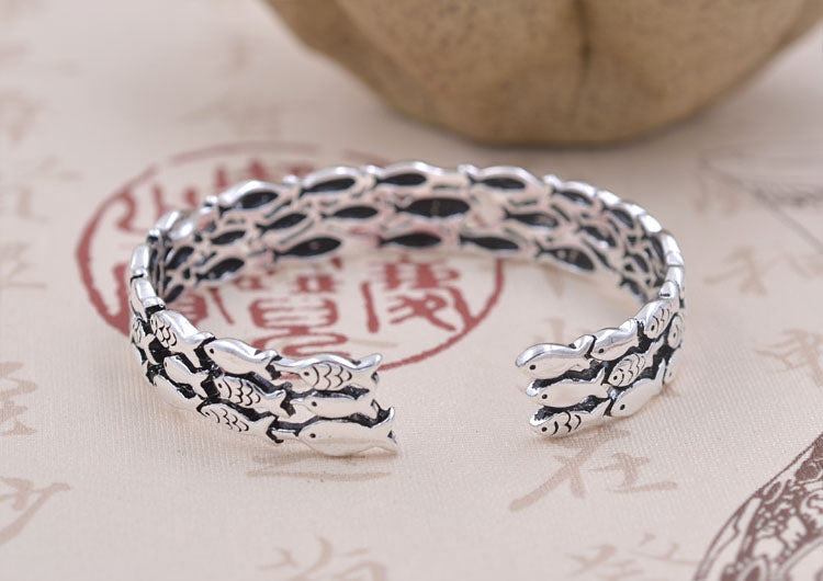 Bracelet de poisson à cercle ouvert en argent sterling S925