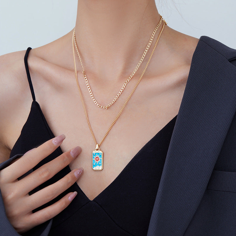 2 Blumen Kreuz Herz Rechteck Tarot Karte Charm Kabel Schlange Singapur Kette Halskette Strass verziert 14K GF Choker