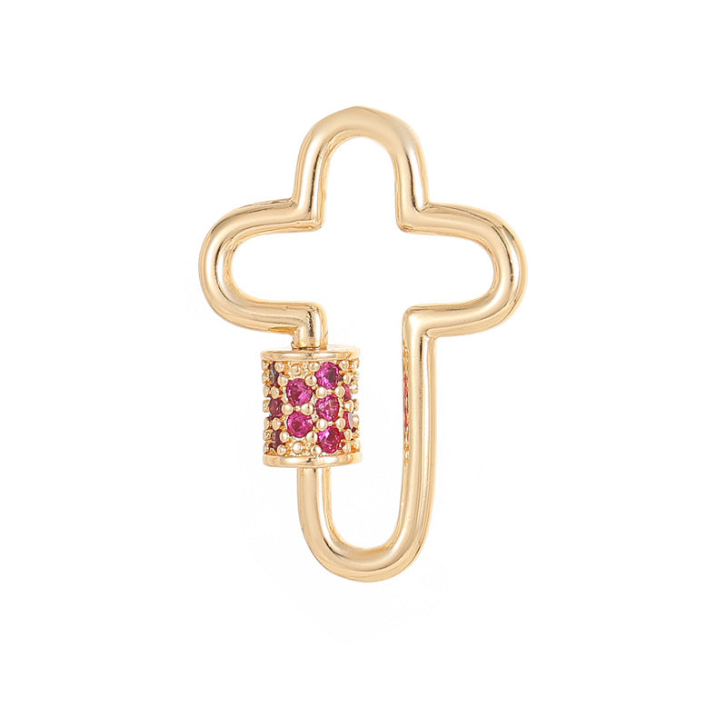 Fermoir OT en forme de cœur Floral, 2 cercles ronds, connecteur de fermoirs en strass à vis croisée 14K GF