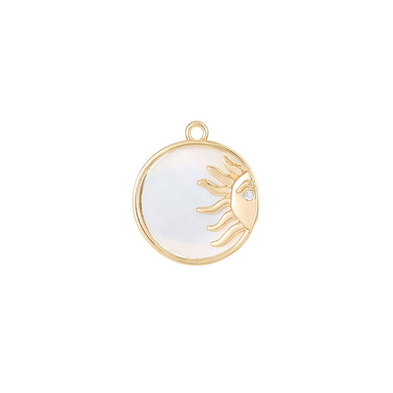 2 pendentif à breloque soleil, lune et étoile, coquille en strass 14K GF ornée