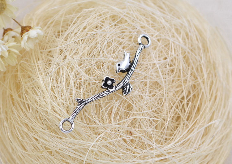 Sterling Silver Double Looped Branch Bowknot Love Rose Charm Connector S925 Finding