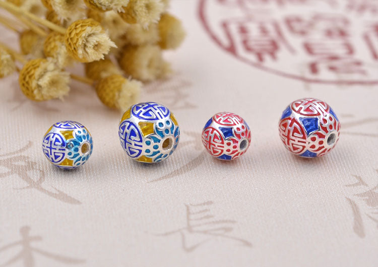 Argent sterling émail époxy rond XI 囍 perle entretoise S925 trouver