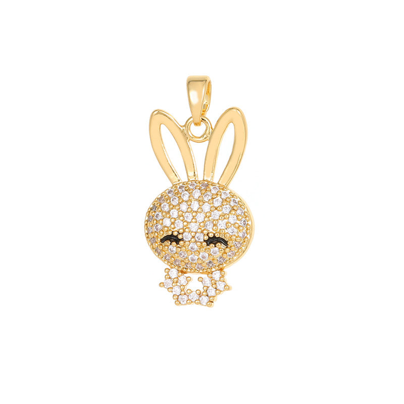 2 pendentifs à breloques lapin ornés de strass 14K GF