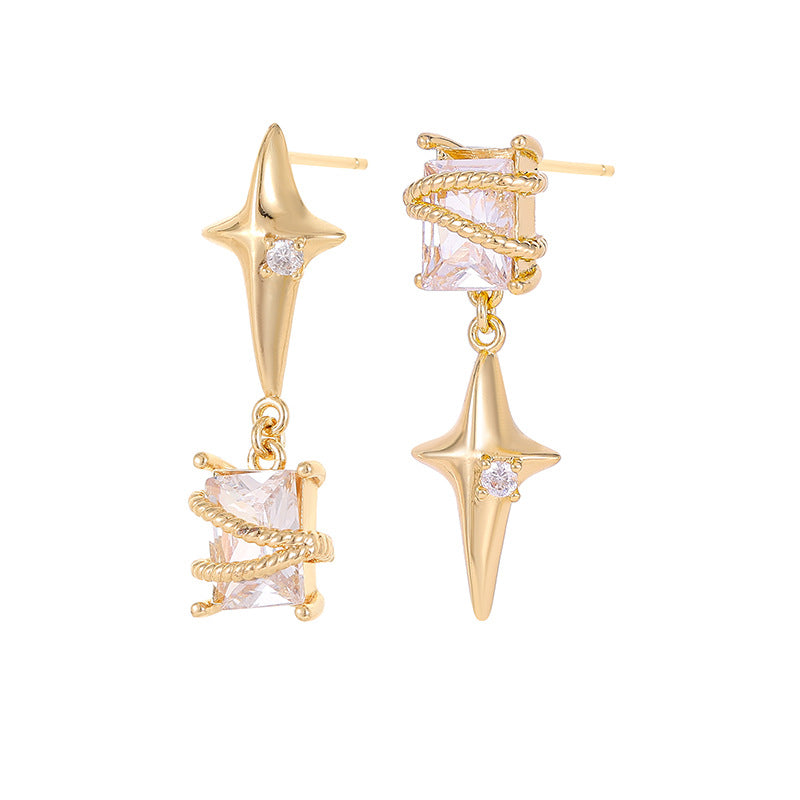 Boucles d'oreilles à tige étoile de mer 4 étoiles, ornées de strass 14K GF