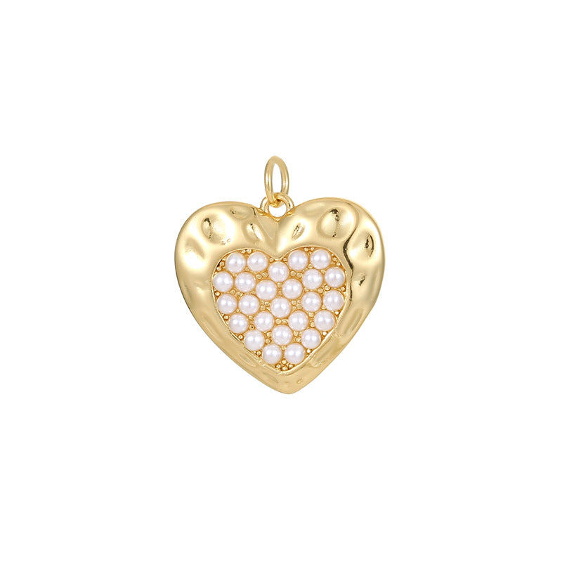 Pendentif à breloque 2 cœurs avec perles en strass ornées de perles 14K GF