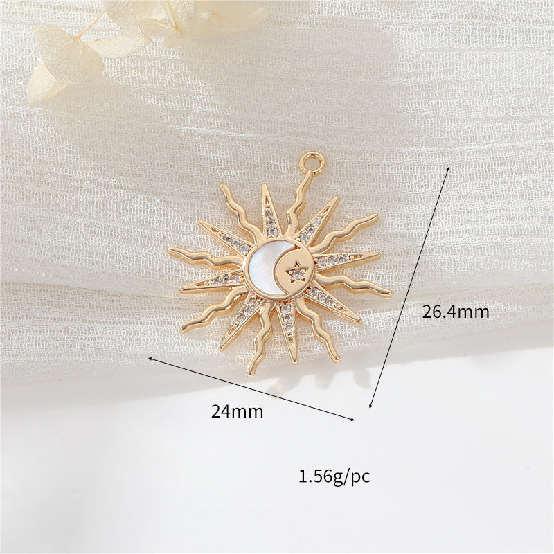 2 pendentif à breloque soleil, lune et étoile, coquille en strass 14K GF ornée
