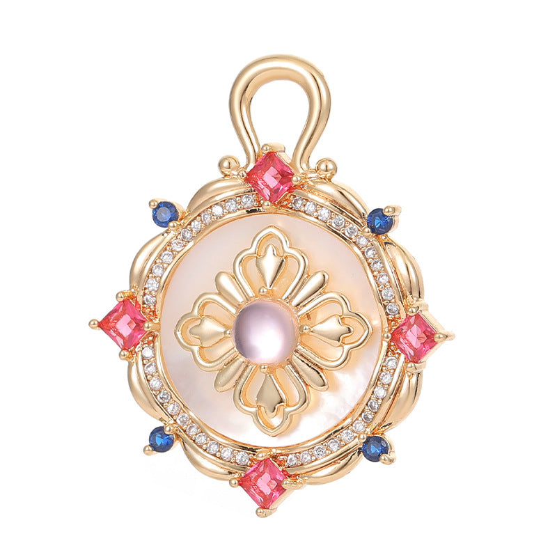 2 Saturn Crown Cable Chain Floral Wheel Lock OT Clasp 14K GF Resin Pearl Rhinestone Embellished Clasps Connector