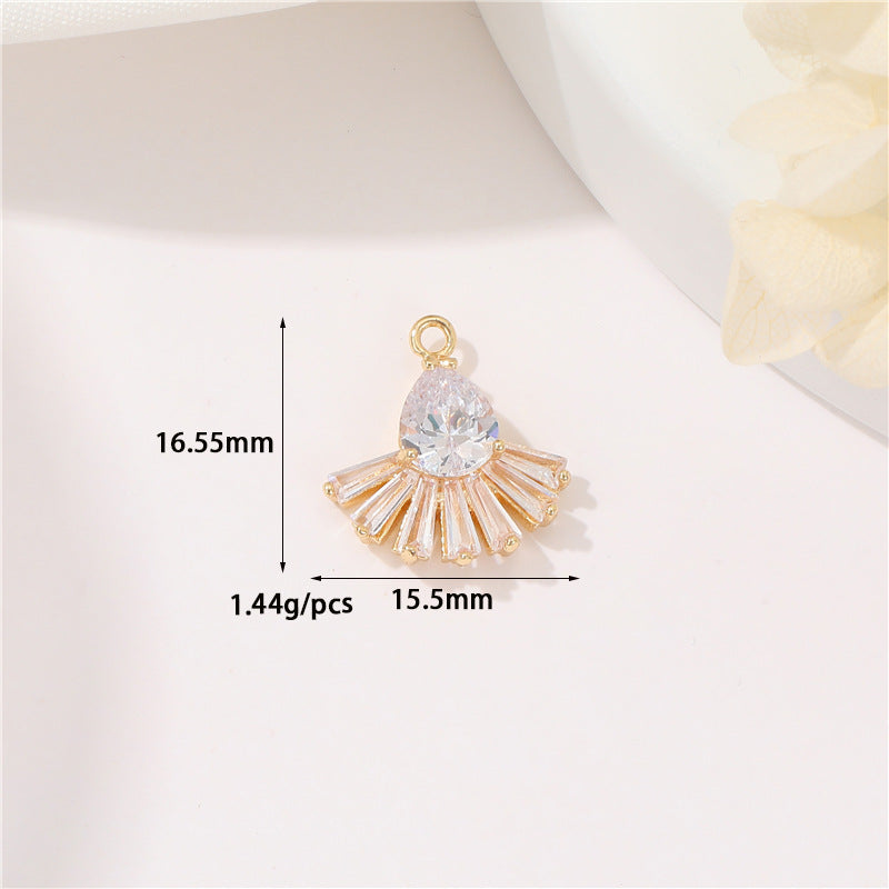 2 pendentifs à breloque en forme d'éventail de papillons floraux de cerise en demi-cercle ornés de strass 14K GF