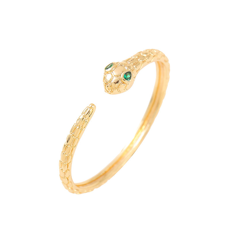 2 offener, kreisförmiger, floraler Schlangen-Armreif mit Strassverzierung aus 14-karätigem GF-Armband