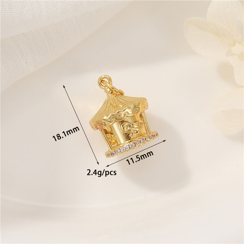 2 Petit Ours Lapin Lune Charme Pendentif Strass Embelli 14K GF