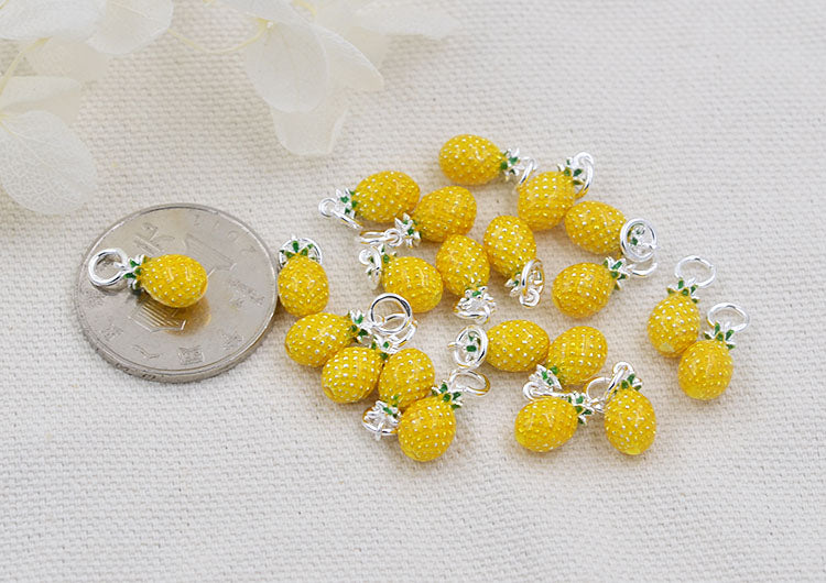 Pendentif à breloque ananas en argent sterling émail époxy S925