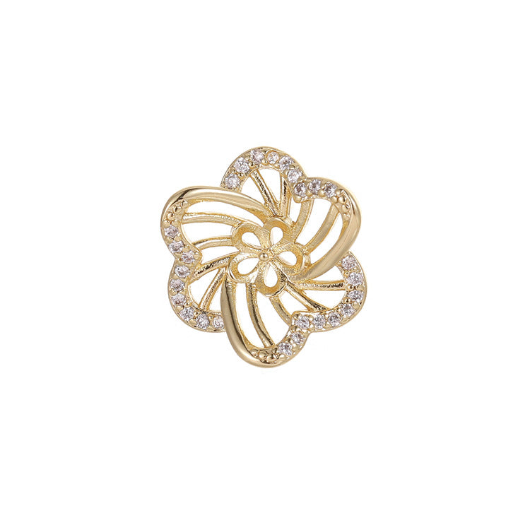 4 boucles d'oreilles à tige triangulaires florales ornées de strass 14K GF, boucles d'oreilles à moitié percées, perle vierge