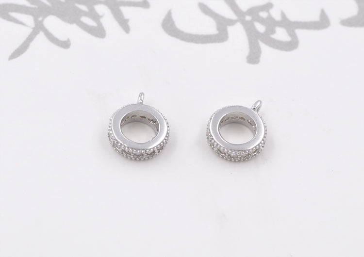Sterling Silver Rhinestone Embellished Tiny Round Circle Charm Pendant S925 Finding